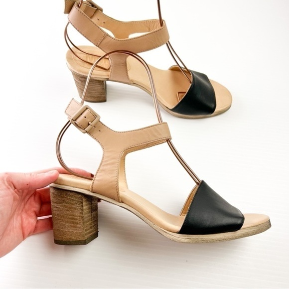 MM6 Sandals womens size 8.5 Ankle Strap Leather Two Toned Block Heel - Picture 5 of 10